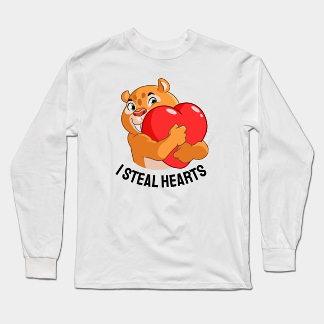 I steal hearts, friendly sabertooth tiger with qoute Long Sleeve T-Shirt by Yurko_shop